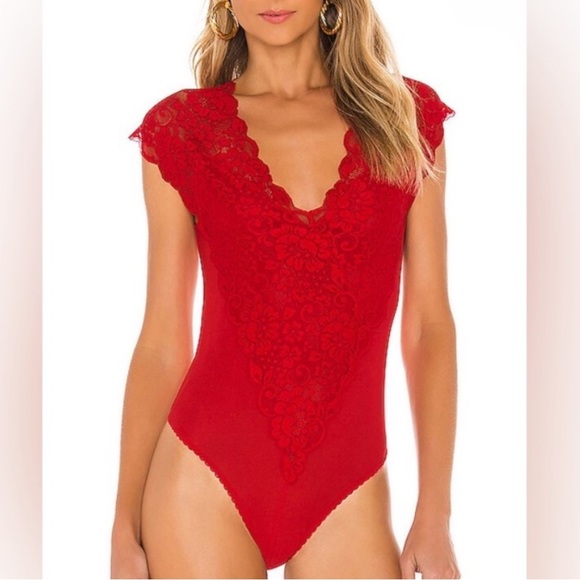 We Are HAH NWT XS Lady Like Bodysuit Rouge Red 65370 Free People